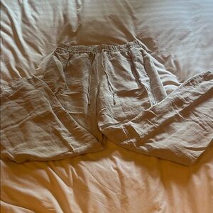 H&M Beige Wide-Leg Linen Pants